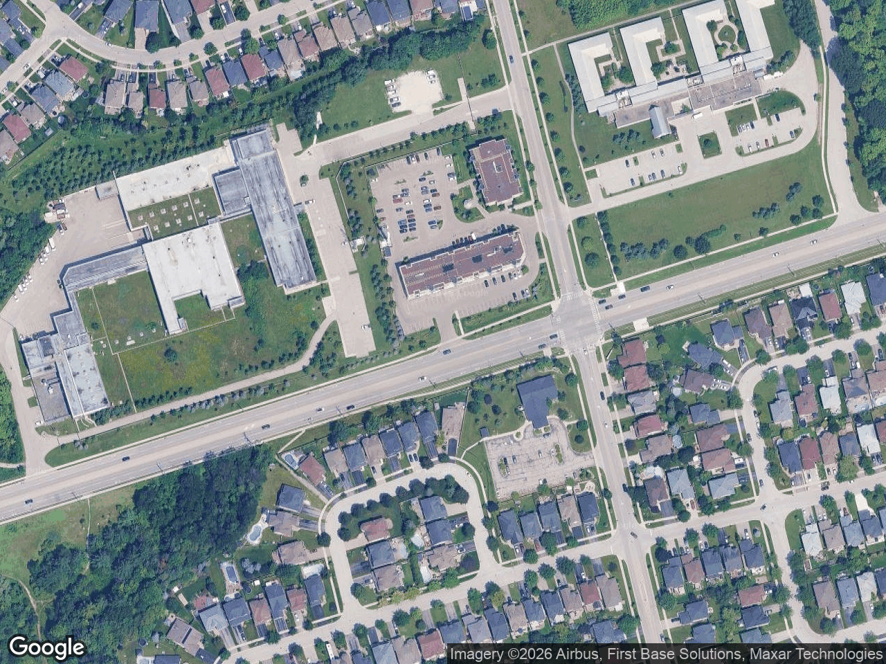 Aerial view of Big Bay Point Commercial Centre and Rental Apartments