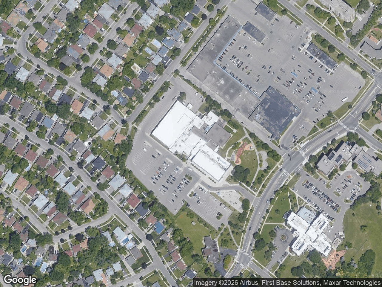 Aerial view of Clarkson Community Centre – Aquatic Centre Addition, Parking Lot and Servicing Improvements