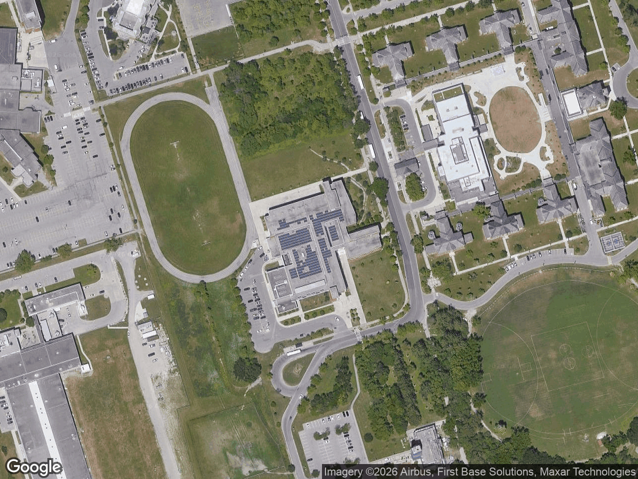 Aerial view of Father Redmond Catholic Secondary School and Ken Cox Community Centre