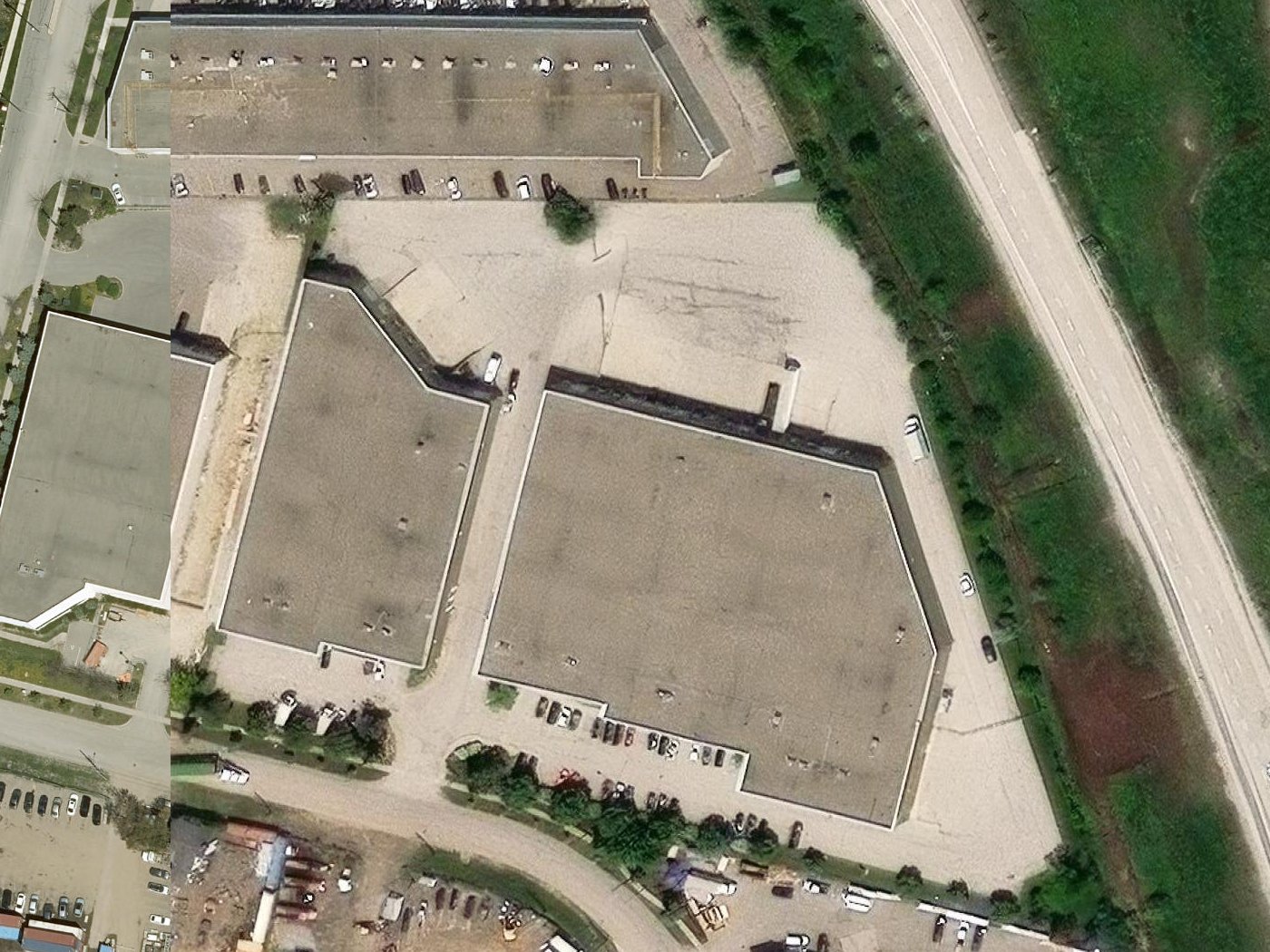 Aerial view of Building B and southern site area