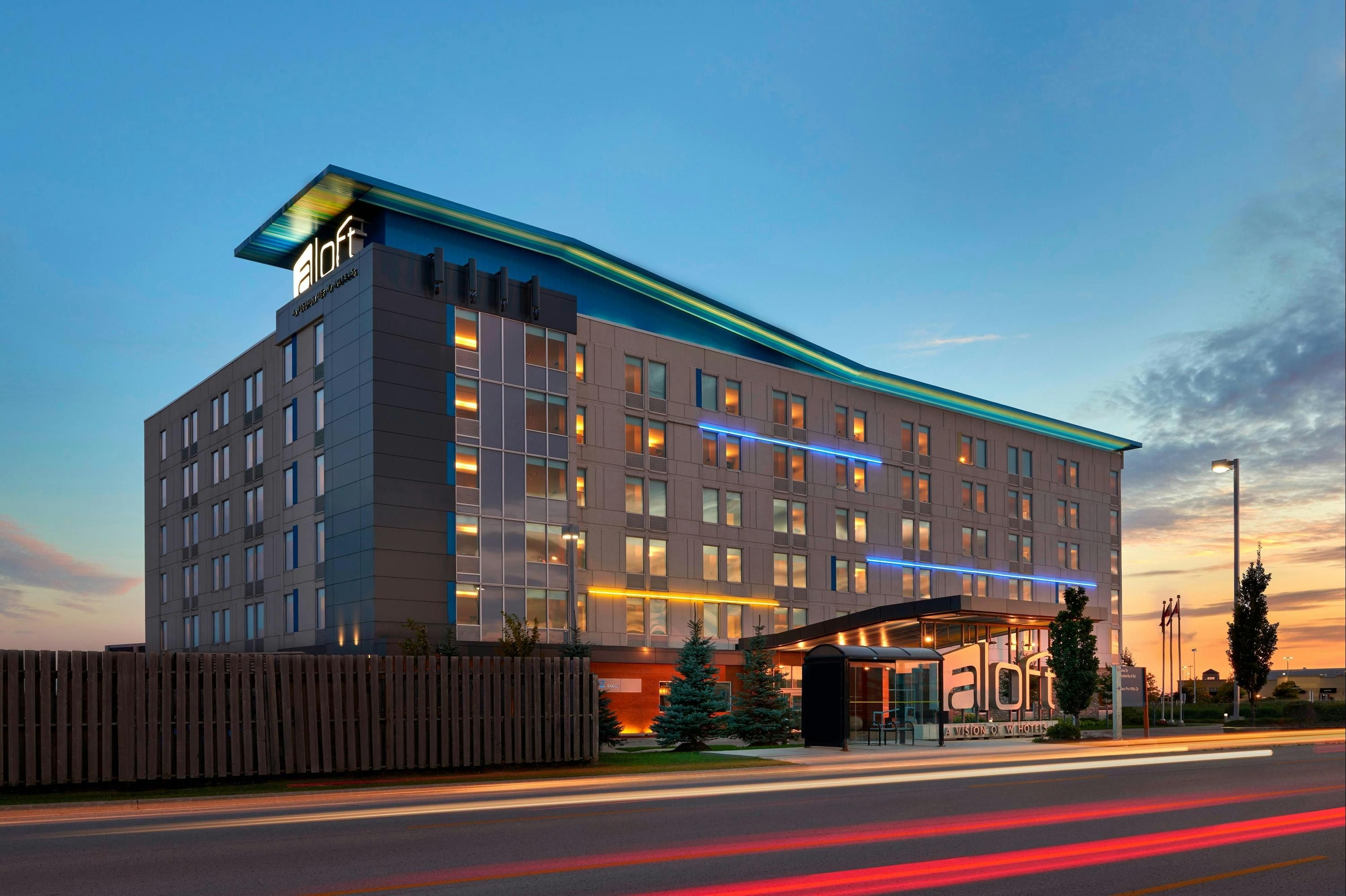 Aloft Vaughan Mills – Building exterior at dusk