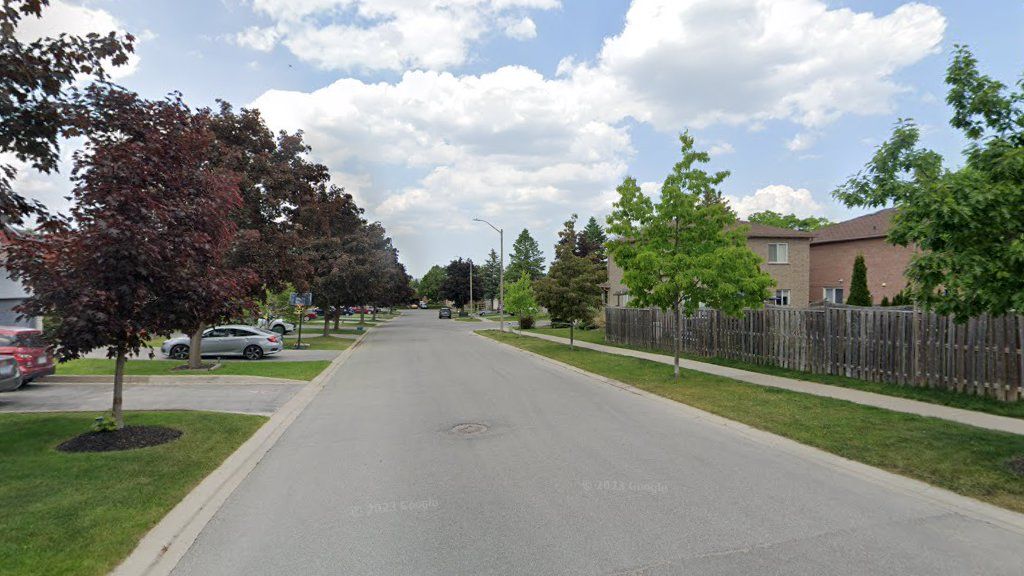 Completed west Bishop Drive right-of-way with paved street, curbs, sidewalks, and mature landscaping