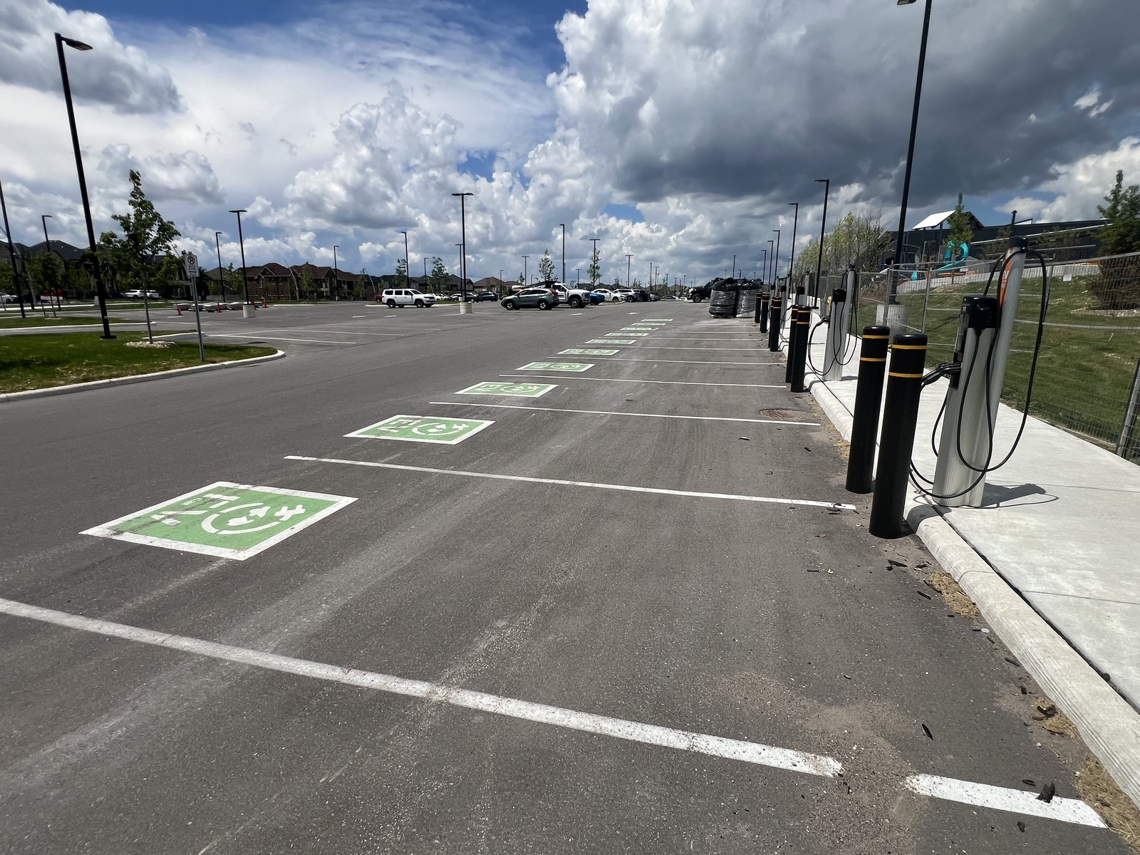 East Gwillimbury Health and Active Living Plaza – electric vehicle charging stalls with bollard-protected chargers