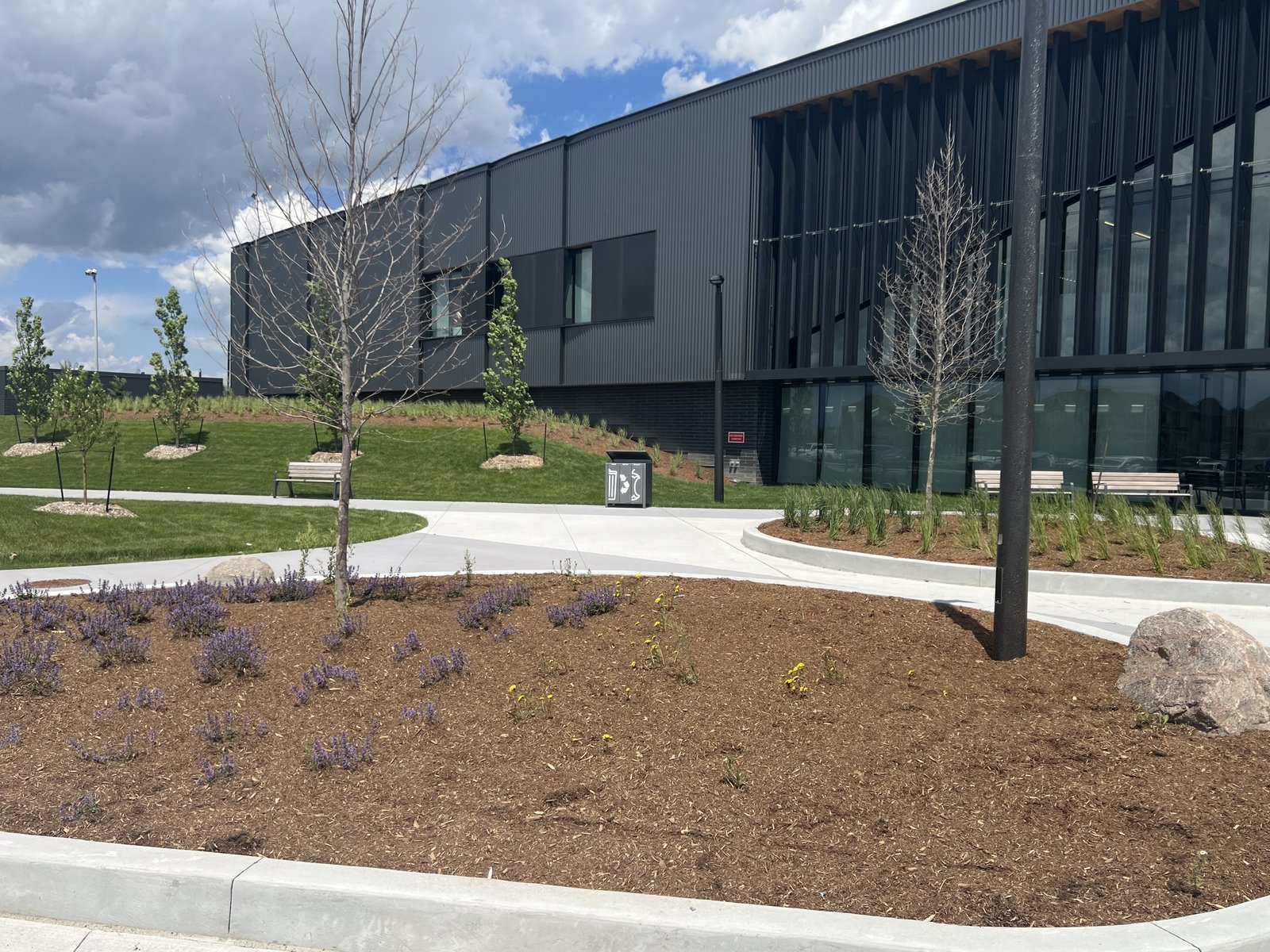 East Gwillimbury Health and Active Living Plaza – landscaped planting beds, boulders and curved walkways